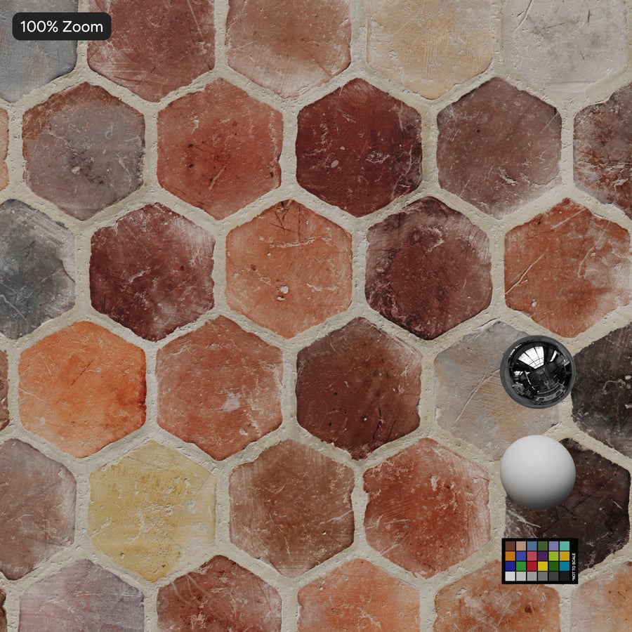 Hexagonal Terracotta Raw Tile Texture, Red Orange