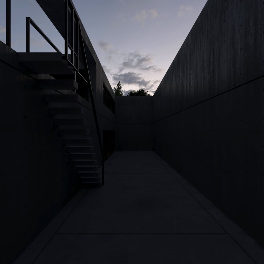 HDRI εξωτερικού χώρου με συννεφιασμένο ουρανό και μπλε ώρα στην παραλία