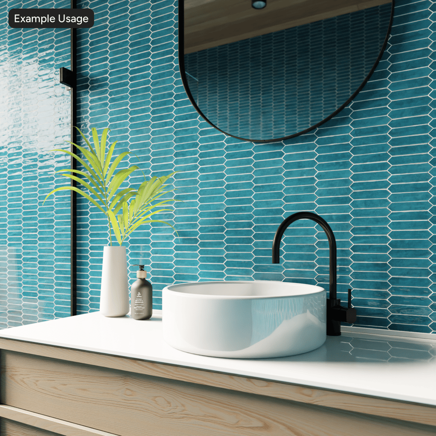 Picket Ceramic Glossy Tile Texture, Deep Aqua