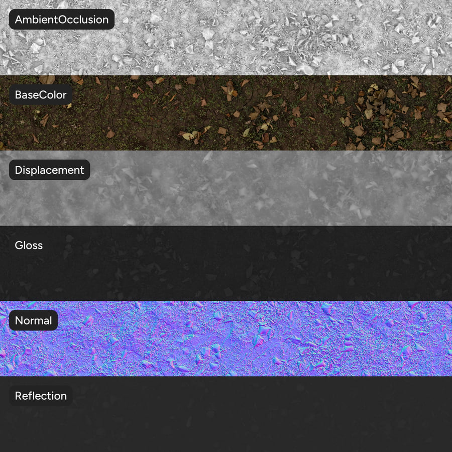 Suelo de bosque con maleza y textura de hojas