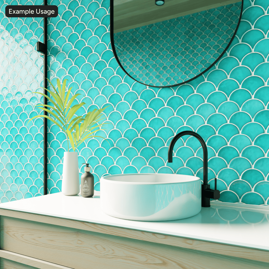 Fishscale Ceramic Glossy Tile Texture, Ciano