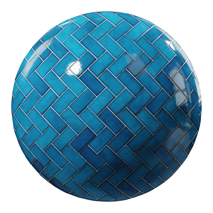 Herringbone Ceramic Glossy Tile Texture, Aqua Blue