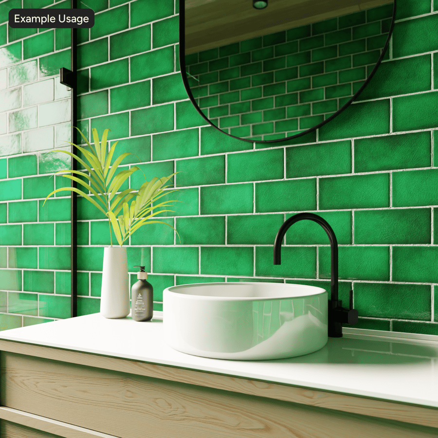 Azulejo retangular Offset de cerâmica com textura brilhante, verde esmeralda
