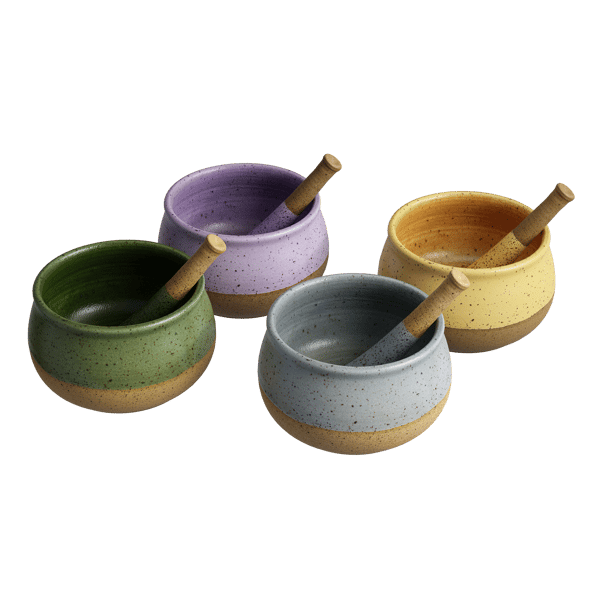 Model keramische vijzel en stamper, blauw dip-glazuur