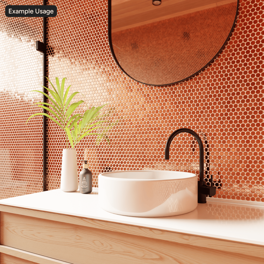 Azulejo redondo de cerâmica com textura brilhante Penny, cor-de-rosa bronzeado
