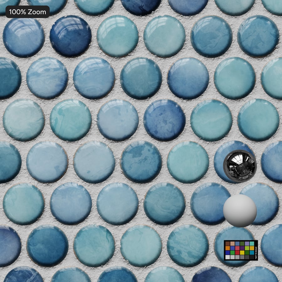 Penny Round Ceramic Glossy Tile Texture, Gradient Blue