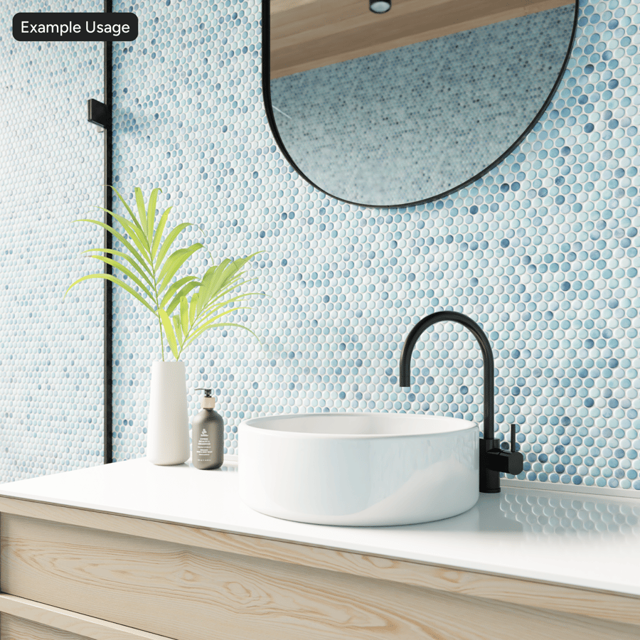 Penny Round Ceramic Glossy Tile Texture, Gradient Blue