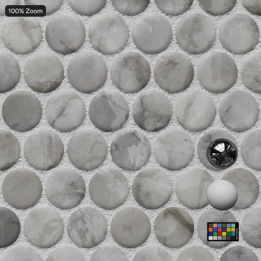 Penny Round Marble Glossy Tile Texture, γκρι