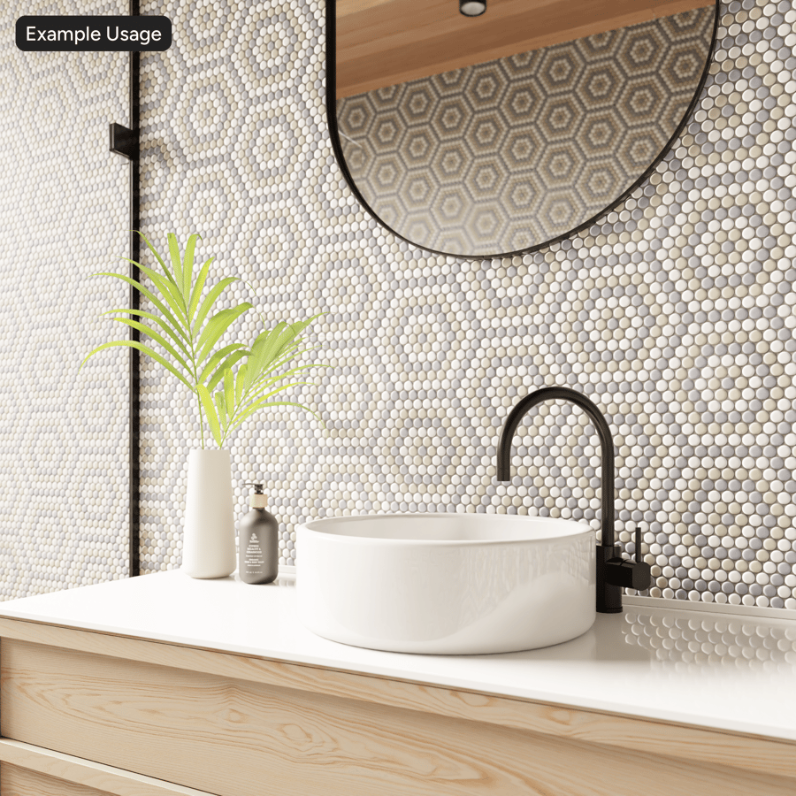 Penny Round Ceramic Glossy Tile Texture, Gradient Grey