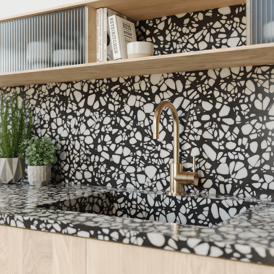 Large Chips Dalmatian Terrazzo Texture, Black