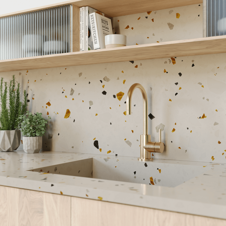 Large Chips Mustard Terrazzo Texture, Beige