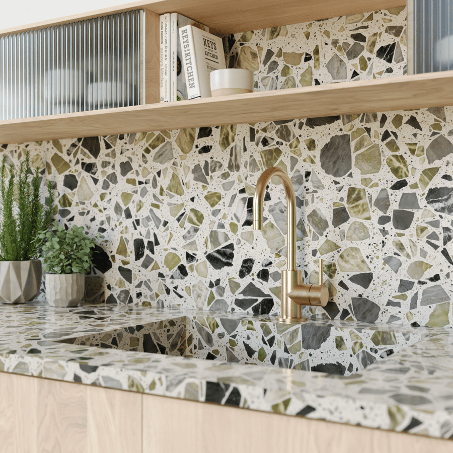 Large Chips Moss Terrazzo Texture, vert