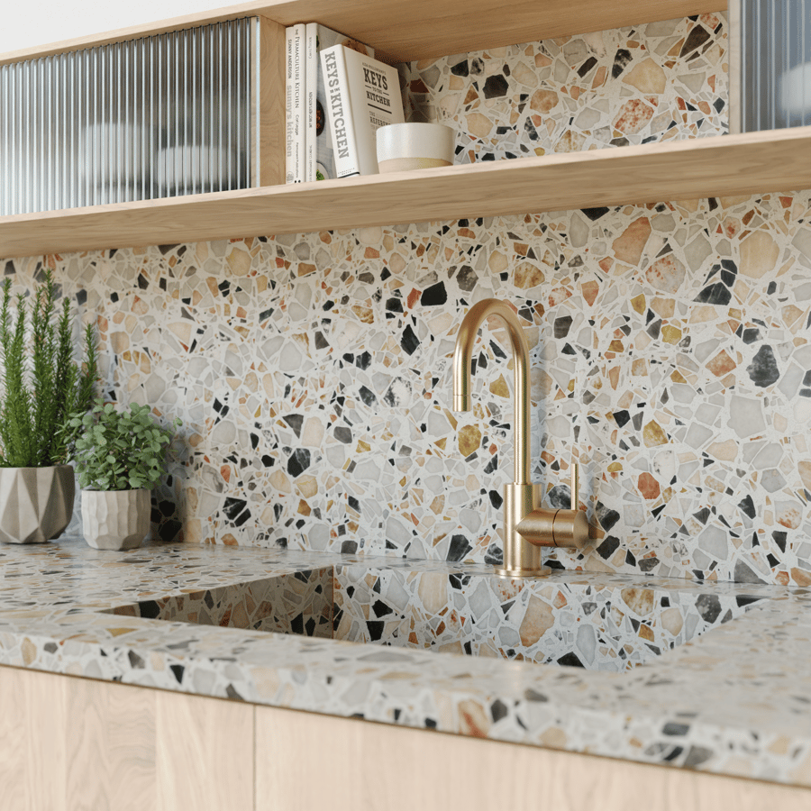 Large Chips Rome Terrazzo Texture, blanc