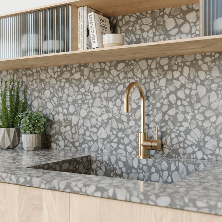 Large Chips Pebble Terrazzo Texture, gris