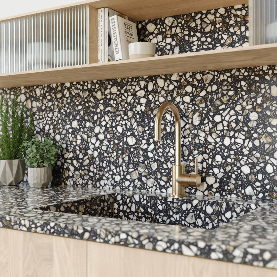 Benekli Gece Terrazzo Doku, Siyah