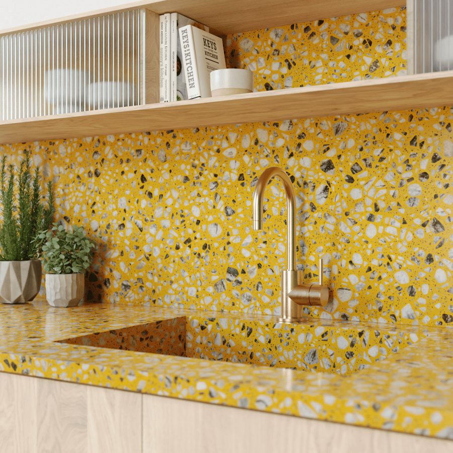 Gesprenkelte Omelette-Terrazzo-Struktur, gelb