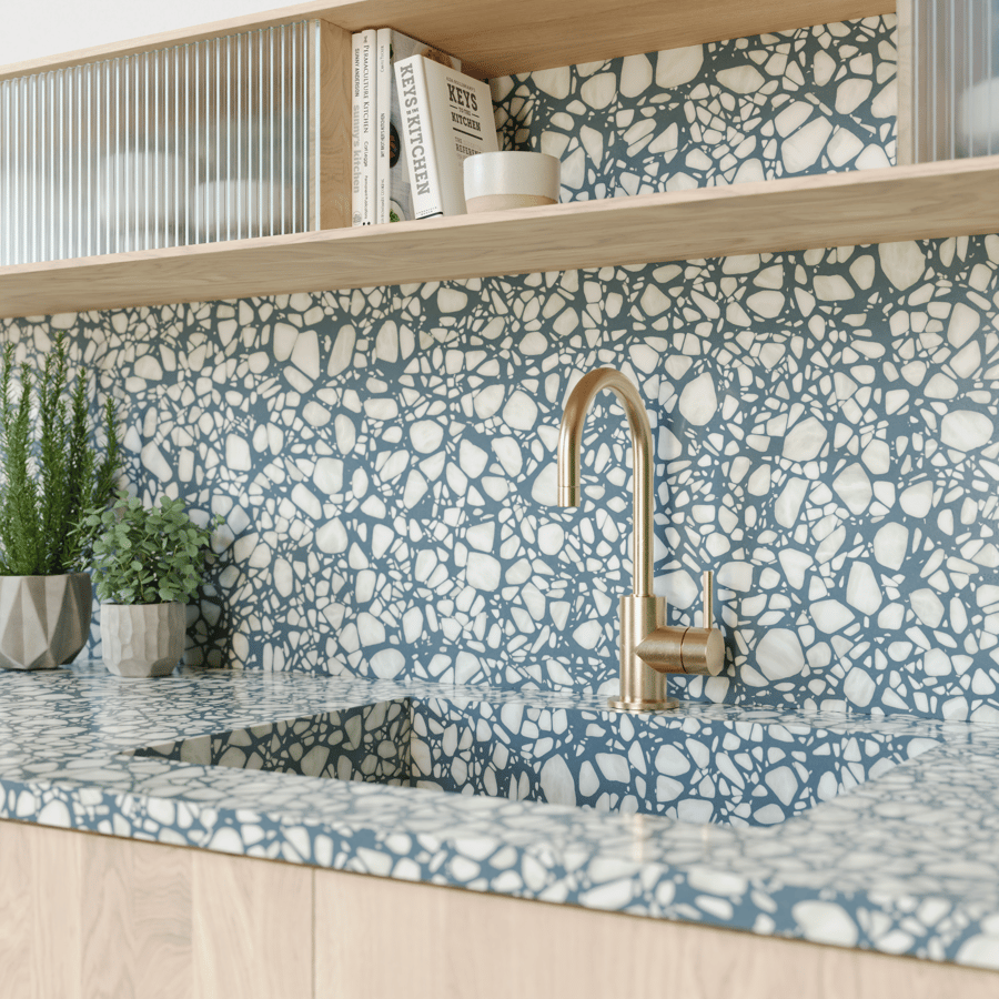 Large Chips Ocean Terrazzo Texture, Blue