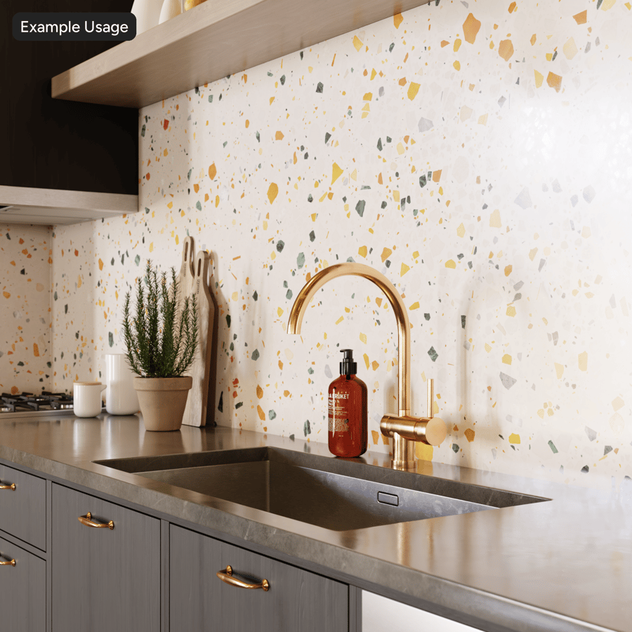 Gesprenkelte pastellfarbene Regenbogen-Terrazzo-Struktur, weiß