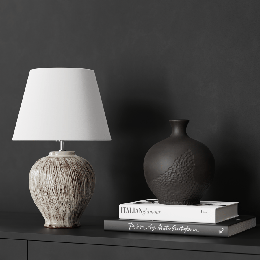 Modello di lampada con paralume intagliato Eno Ceramic Kelantis, bianco