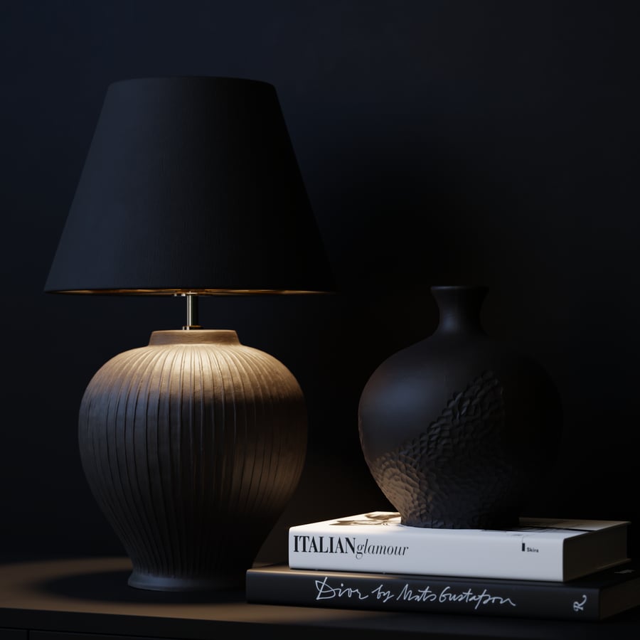 Modello di lampada con paralume intagliato Eno Ceramic Kelantis, nero
