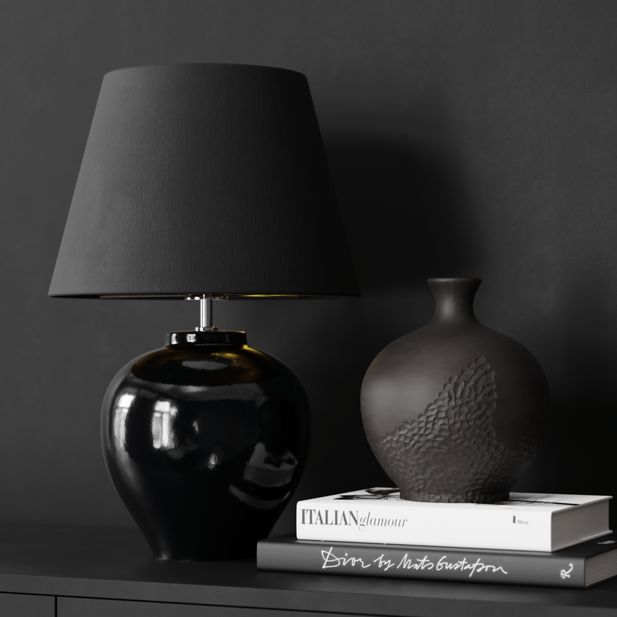 Eno Ceramic Kelantis Grandeur Abajur Lamba Modeli, Siyah