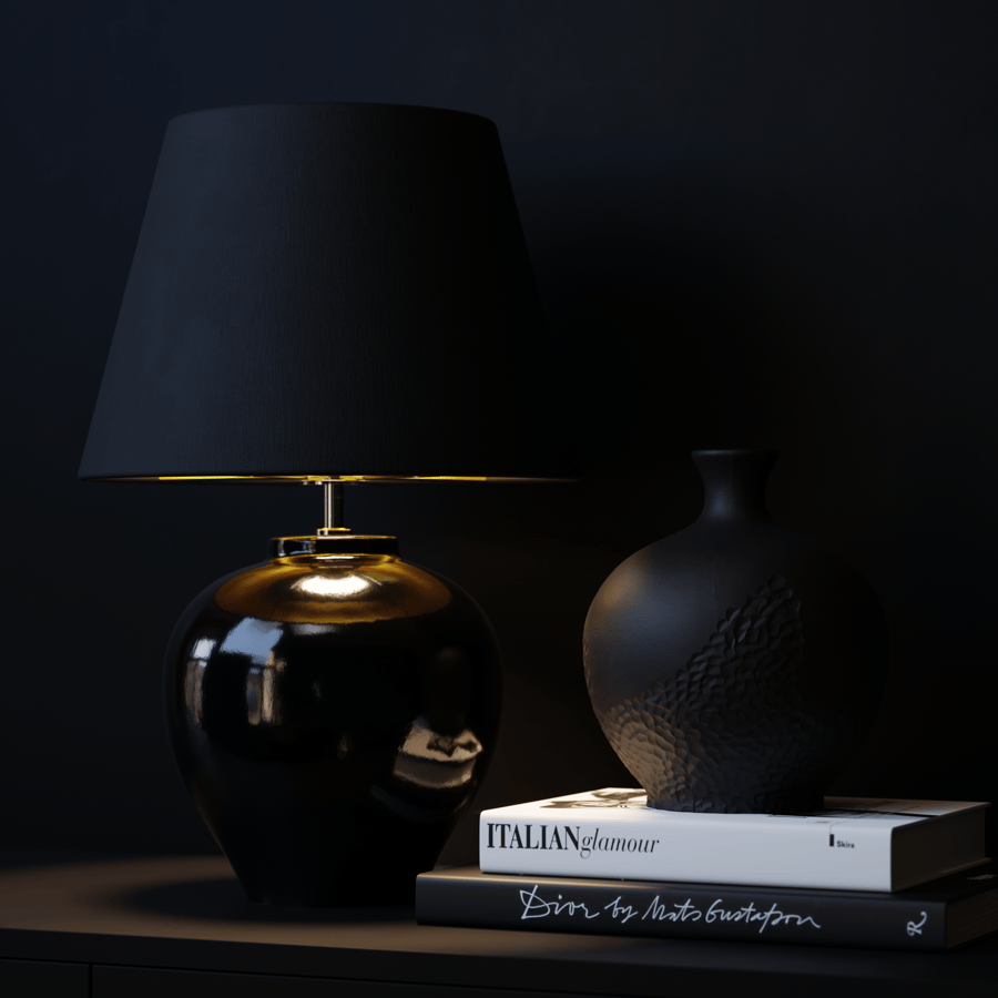 Eno Ceramic Kelantis Grandeur Abajur Lamba Modeli, Siyah