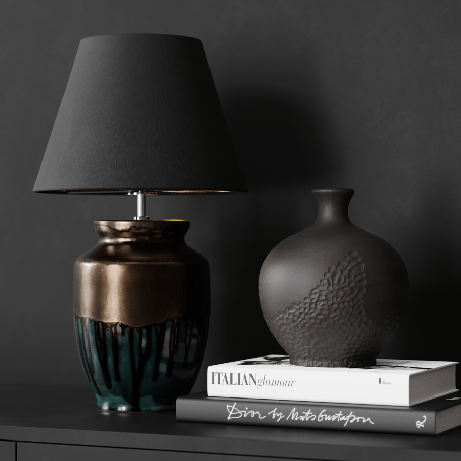 Eno Ceramic Skaro Altın Petrol Gölgelikli Lamba Modeli, Kahverengi