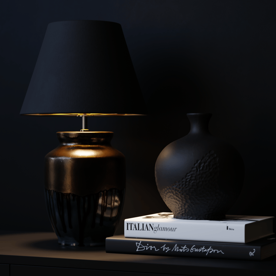 Eno Ceramic Skaro Altın Petrol Gölgelikli Lamba Modeli, Kahverengi