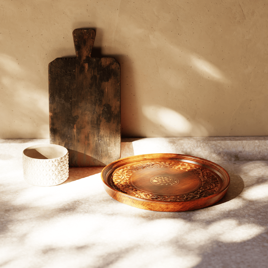 Modelo vintage de plato de madera