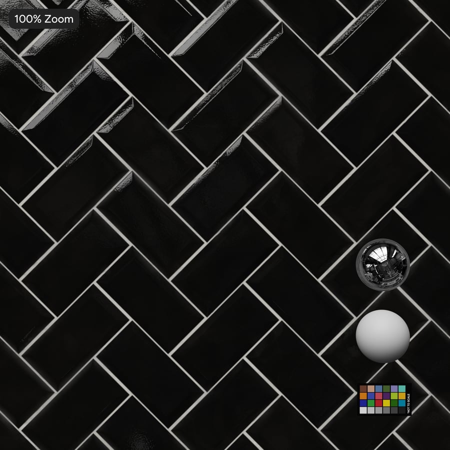 Herringbone Ceramic Glossy Tile Texture, Ebony
