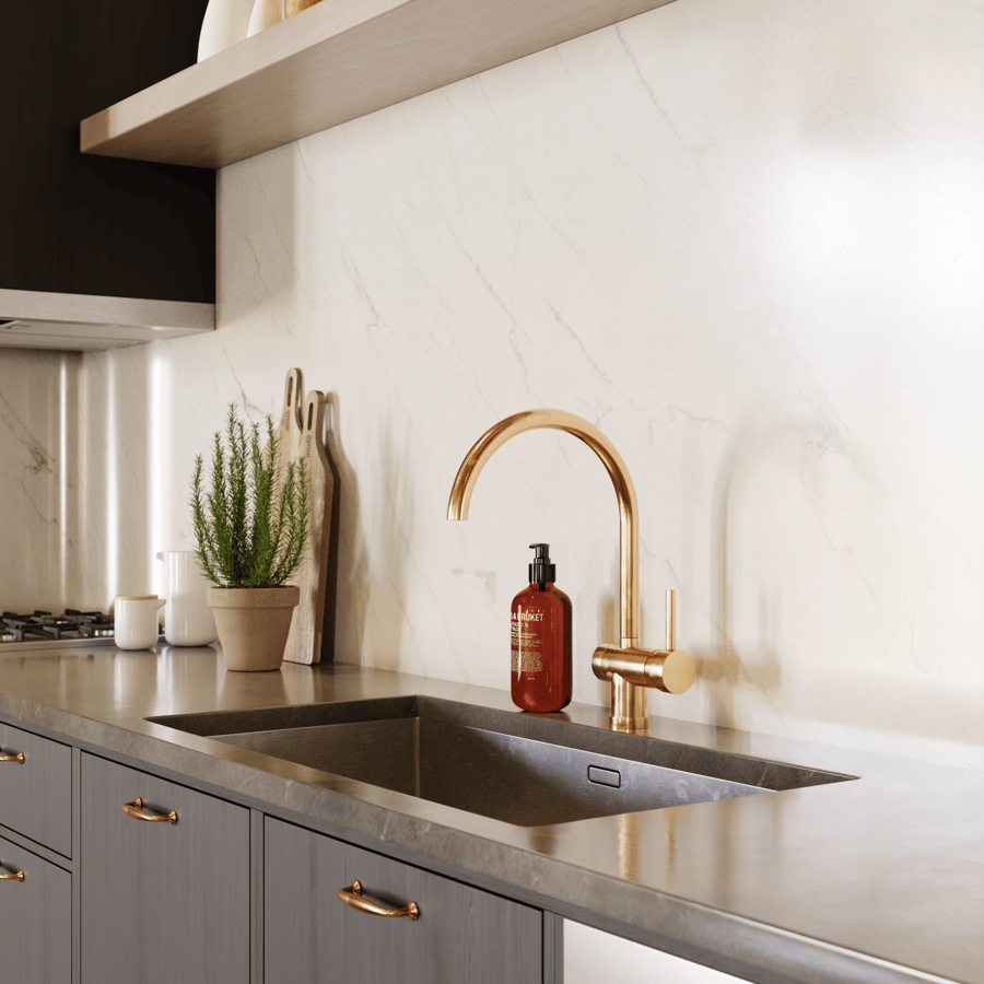 Họa tiết đá thạch anh Calacatta Lux đánh bóng, màu trắng