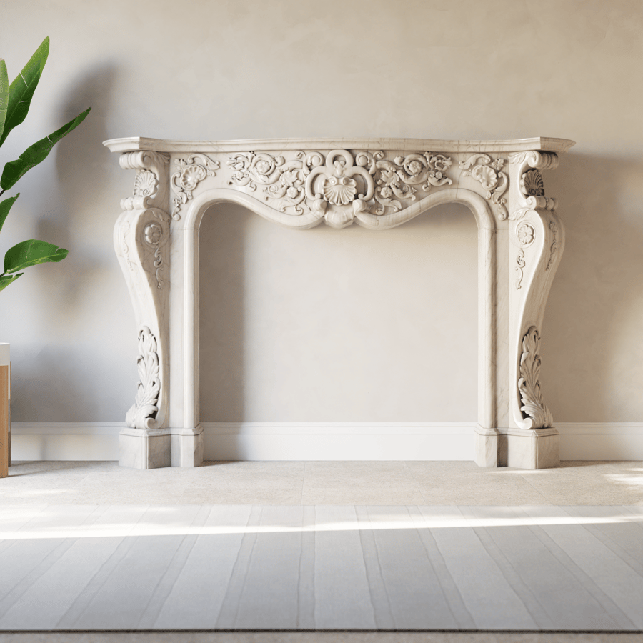 Modelo de lareira com cornija de mármore, branco