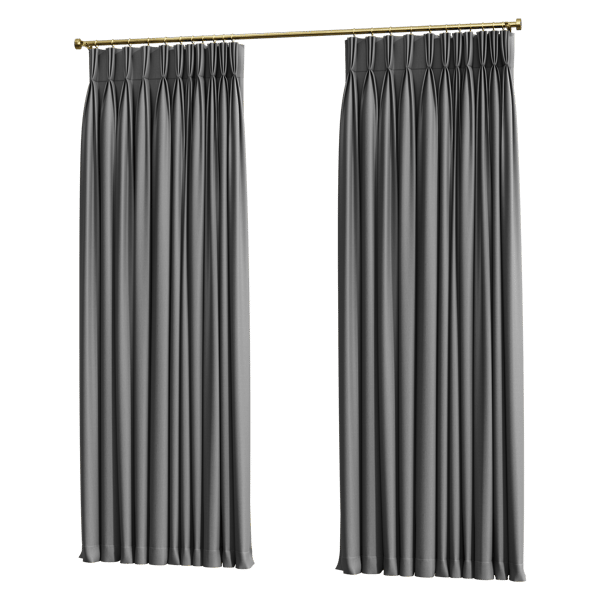 Modelo de cortinas parcialmente abertas com pregas, cinza