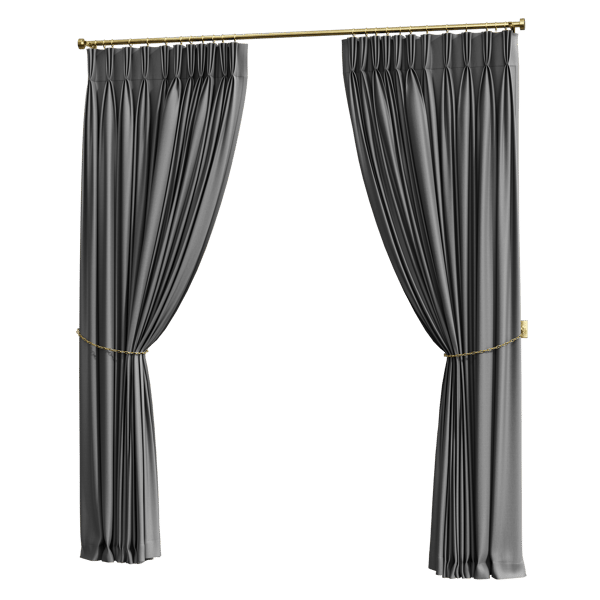 Modelo de cortinas com pregas puxadas para trás, cinza