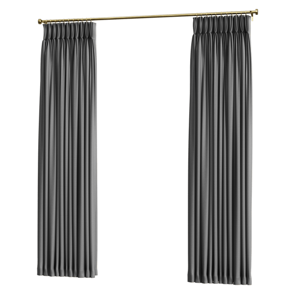 Modelo de cortinas abertas plissadas com pinças, cinza