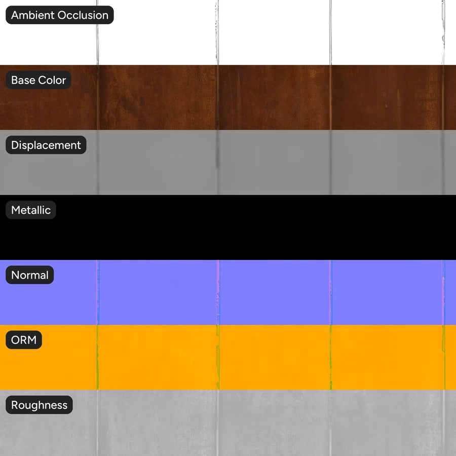 Vertical Weathering Steel Panel Cladding Texture, Rust Orange