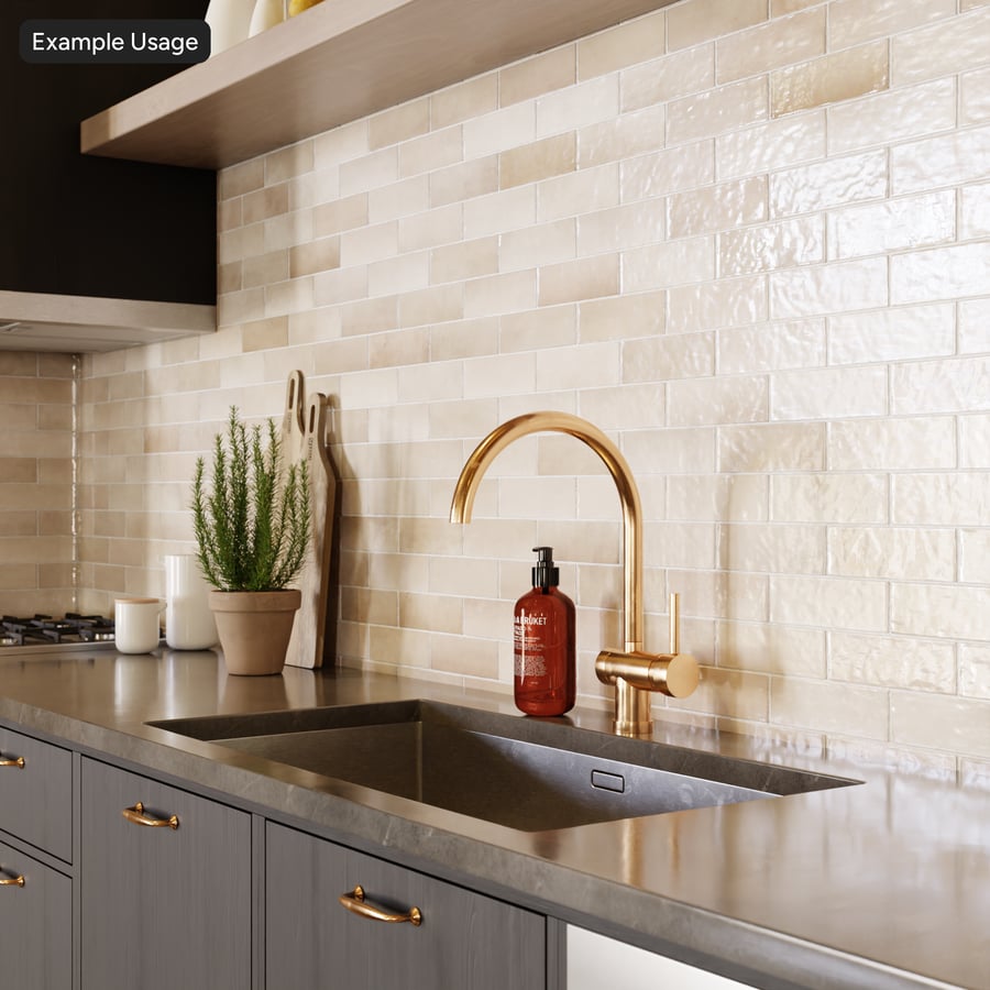 Piastrella rettangolare offset Zellige lucida, beige crema