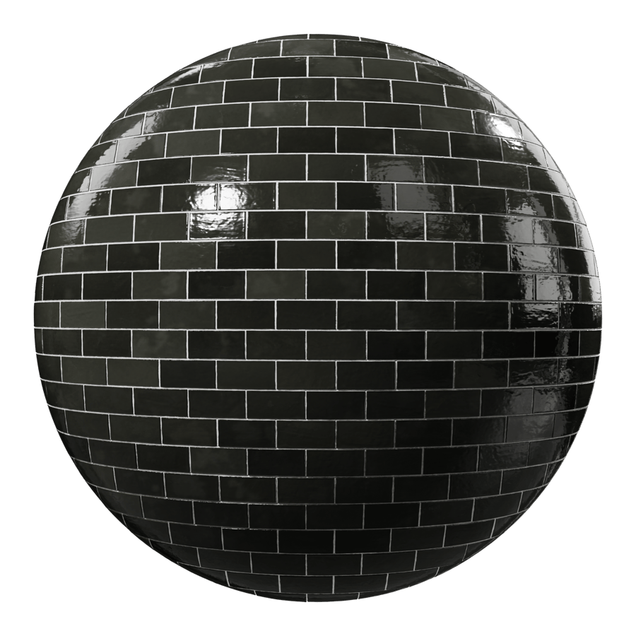 Rectangular Offset Zellige Glossy Tile Texture, Jet Black
