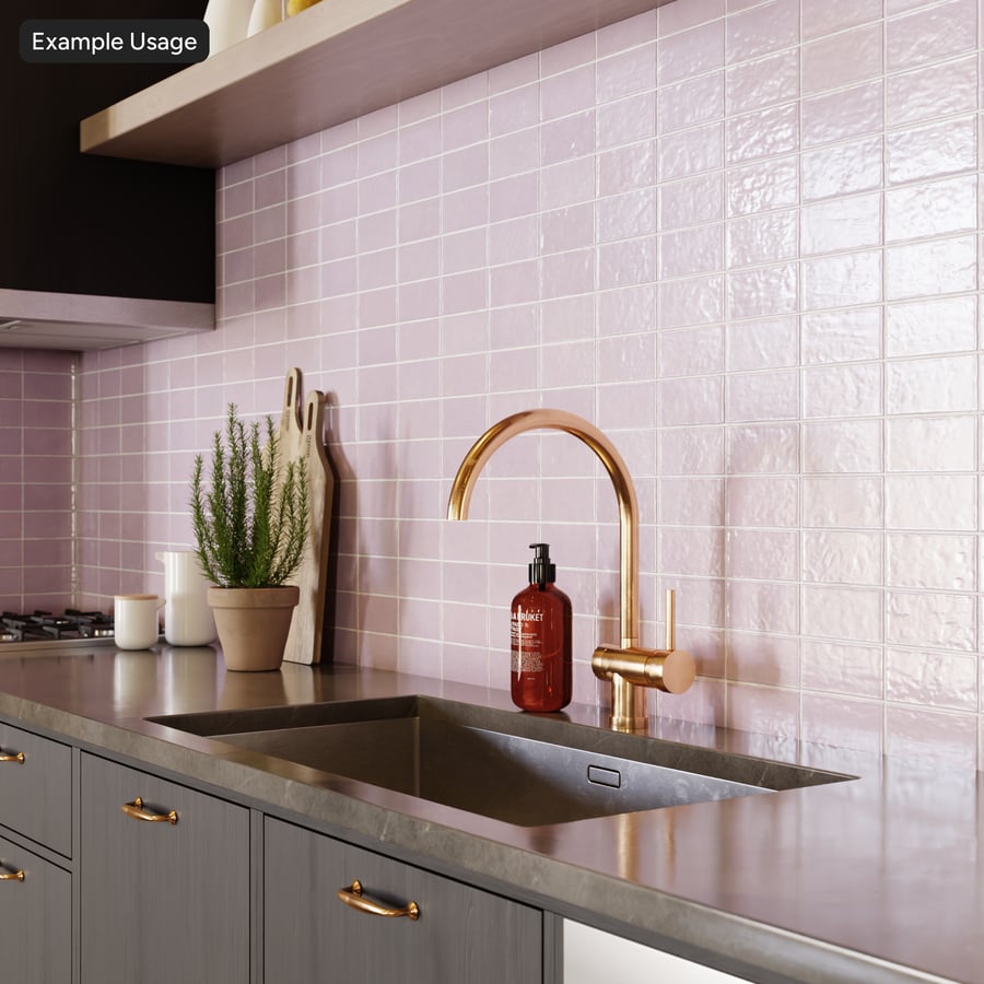 Azulejo retangular Zellige com textura brilhante, cor-de-rosa