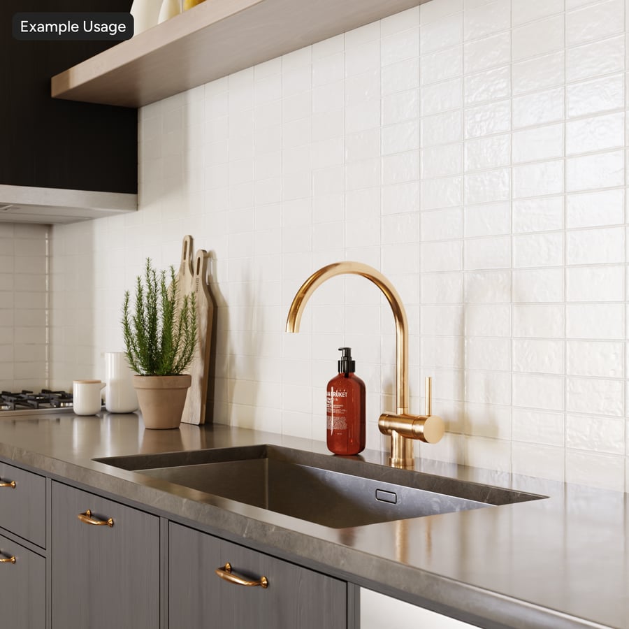 Textura de azulejo brilhante Zellige retangular, branco osso