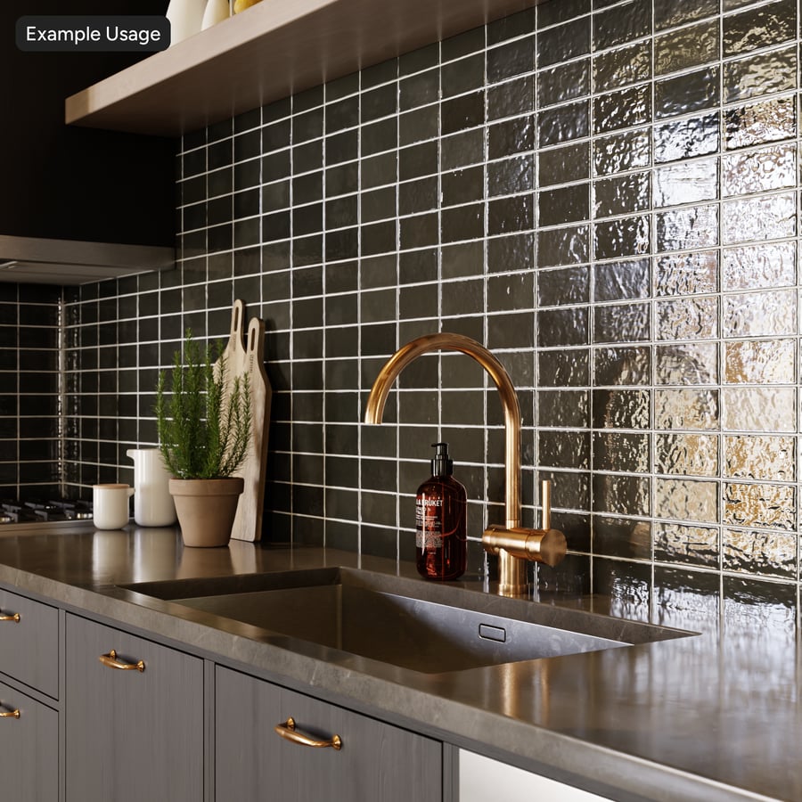 Azulejo retangular Zellige com textura brilhante, Jet Black