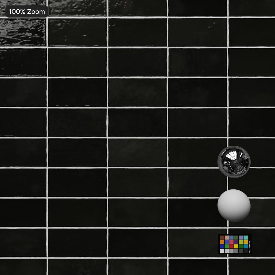 Azulejo retangular Zellige com textura brilhante, Jet Black