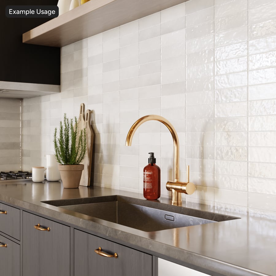 Rectangular Zellige Glossy Tile Texture, Bone White