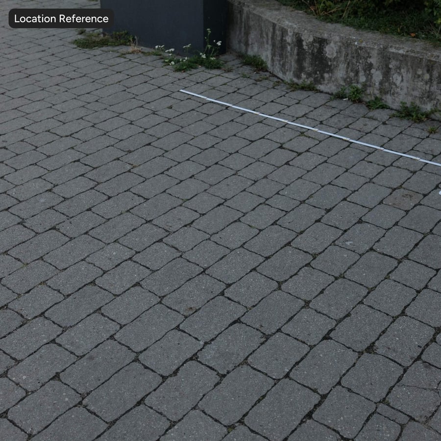 Grasbewachsenes Steinpflaster, grau