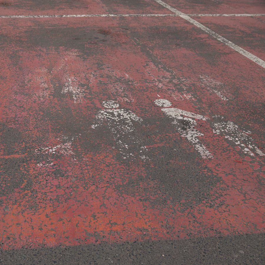 Worn Pram Parking Painted Asphalt Texture, Red