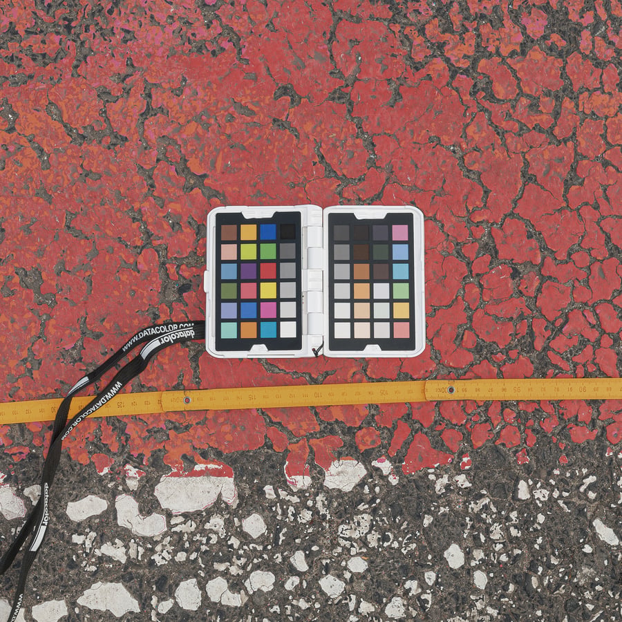 Worn Pram Parking Painted Asphalt Texture, Red
