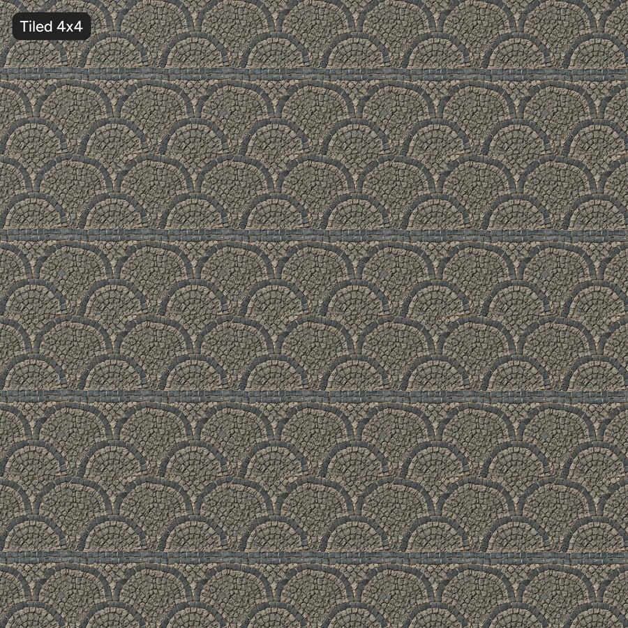 Textura de pavimento de pedra com padrão de leque, cinzento e carvão