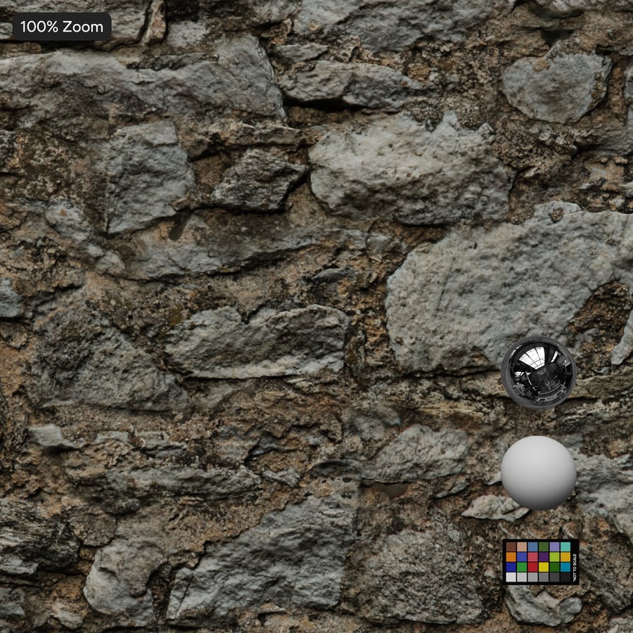 Weathered Rubble Stone Wall Texture, Cool Gray