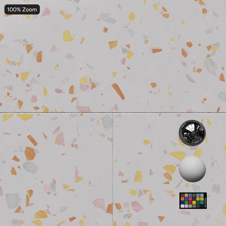 Scattered Chip Offset Square Terrazzo Tile Texture, White Citrus