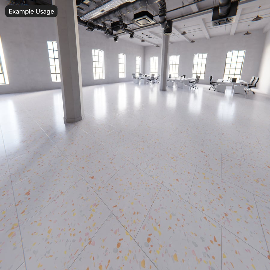 Scattered Chip Offset Square Terrazzo Tile Texture, White Citrus